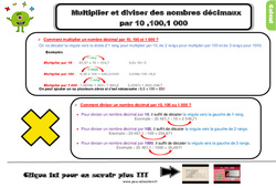 Multiplier et diviser des nombres décimaux par 10 ,100,1 000 - Cours, Leçon, trace écrite : Primaire 4 - PDF à imprimer