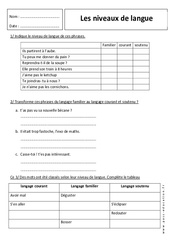 Niveaux de langue - Révisions - Langage familier, soutenu, courant : Primaire 6 - PDF à imprimer