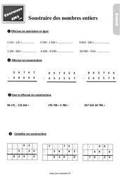 Soustraire les nombres entiers - Exercices, révisions : Primaire 5 - PDF à imprimer