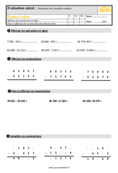 Soustraire les nombres entiers - Évaluation, bilan : Primaire 5 - PDF à imprimer