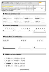 Multiplier par un nombre à un chiffre - Évaluation, bilan : Primaire 5 - PDF à imprimer