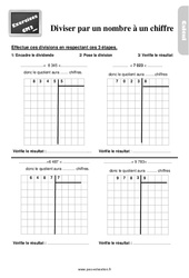 Diviser par un nombre à un chiffre - Exercices, révisions : Primaire 5 - PDF à imprimer