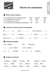 Mesures de contenance - Exercices, révisions : Primaire 5 - PDF à imprimer
