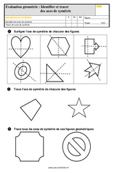 Identifier et tracer des axes de symétrie - Évaluation, bilan : Primaire 5 - PDF à imprimer