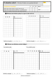 Division avec quotient décimal - Évaluation, bilan : Primaire 5 - PDF à imprimer