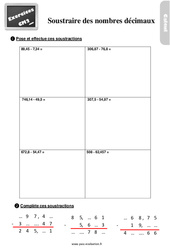 La soustraction des nombres décimaux - Exercices, révisions : Primaire 5 - PDF à imprimer