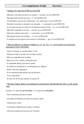 Complément d'objet direct - indirect - COD - COI - Exercices - Grammaire : Primaire 5 - PDF à imprimer