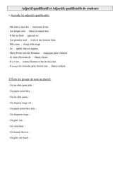 Adjectif qualificatif et Adjectifs qualificatifs de couleurs - Exercices - Orthographe : Primaire 5 - PDF à imprimer