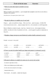 Écrire la fin des noms - Exercices - Orthographe : Primaire 5 - PDF à imprimer
