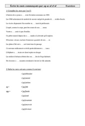 Écrire les mots commençant par ap ac af ef of - Exercices : Primaire 5 - PDF à imprimer