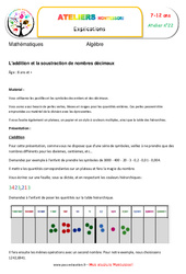 L'addition et la soustraction de nombres décimaux - Algèbre - Montessori - Atelier 22 : Primaire 3, 4, 5 - PDF à imprimer