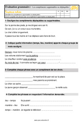 Les compléments supprimables ou déplaçables - Évaluation, bilan : Primaire 2 - PDF à imprimer