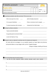 La phrase - Évaluation, bilan : Primaire 3 - PDF à imprimer