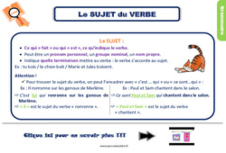 Le sujet du verbe - Cours, Leçon, trace écrite : Primaire 3 - PDF à imprimer