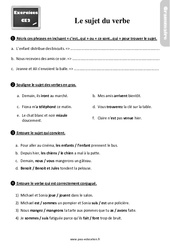 Le sujet du verbe - Exercices, révisions : Primaire 3 - PDF à imprimer
