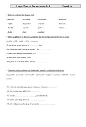 Préfixes in, dés, en, trans, ir, il - Exercices - Orthographe : Primaire 5 - PDF à imprimer