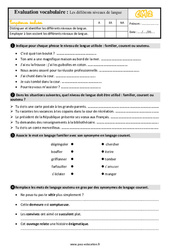 Différents niveaux de langue - Évaluation, bilan : Primaire 5 - PDF à imprimer