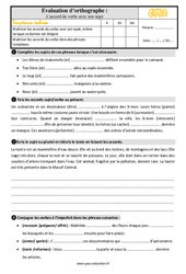 Accord du sujet avec son verbe - Évaluation, bilan : Primaire 5 - PDF à imprimer