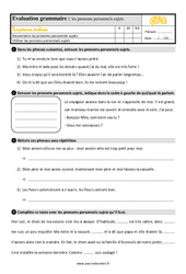 Les pronoms personnels sujets - Évaluation, bilan : Primaire 3 - PDF à imprimer
