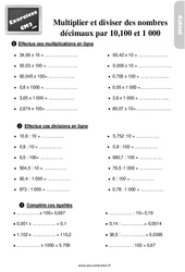Multiplier et diviser des nombres décimaux par 10 ,100,1 000 - Exercices, révisions : Primaire 5 - PDF à imprimer