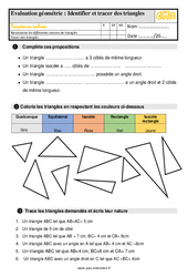 Identifier et tracer des triangles - Évaluation, bilan : Primaire 5 - PDF à imprimer