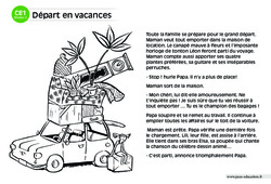 Départ en vacances - Lecture compréhension - Histoire illustrée - Niveau 2 : Primaire 2 - PDF à imprimer