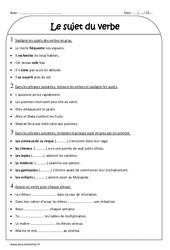 Sujet du verbe - Exercices avec correction : Primaire 3 - PDF à imprimer
