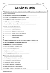 Sujet du verbe - Exercices  : Primaire 3 - PDF à imprimer