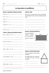 Equations et problèmes - Exercices corrigés : Secondaire 3 - PDF à imprimer