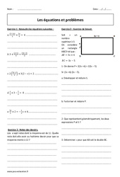 Equations et problèmes - Exercices  - Brevet : Secondaire 3 - PDF à imprimer