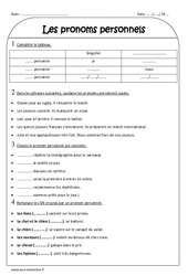 Pronoms personnels - Exercices avec correction : Primaire 3 - PDF à imprimer