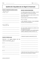 Système de 2 équations du 1er degré à 2 inconnues - Exercices : Secondaire 3 - PDF à imprimer