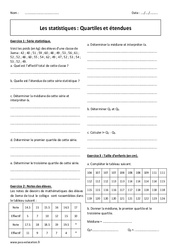 Quartiles et étendues - Exercices corrigés sur les statistiques : Secondaire 3 - PDF à imprimer