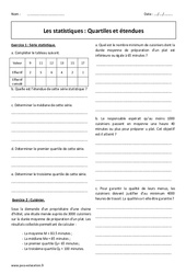 Etendues et Quartiles - Révisions brevet sur les statistiques : Secondaire 3 - PDF à imprimer
