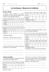 Médianes et moyennes - Révisions brevet sur les statistiques : Secondaire 3 - PDF à imprimer