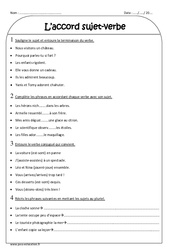 Accord sujet - verbe - Exercices avec correction : Primaire 3 - PDF à imprimer