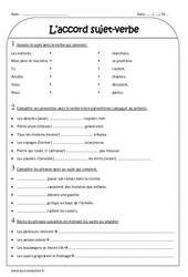 Accord du sujet avec le verbe - Exercices : Primaire 3 - PDF à imprimer