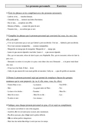 Pronoms personnels - Exercices - Grammaire : Primaire 4 - PDF à imprimer
