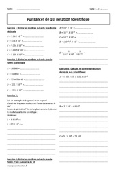 Puissances de 10 - Notation scientifique - Exercices corrigés : Secondaire 2 - PDF à imprimer