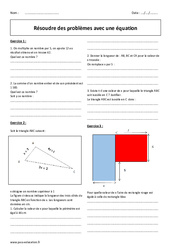 Résoudre des problèmes avec une équation - Exercices avec correction : Secondaire 2 - PDF à imprimer