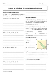 Théorème de Pythagore et réciproque - Exercices corrigés : Secondaire 2 - PDF à imprimer