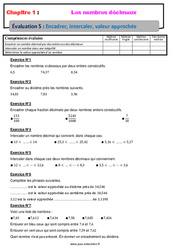 Encadrer, intercaler, valeur approchée - Examen Evaluation avec la correction sur les nombres décimaux : Primaire 6 - PDF à imprimer