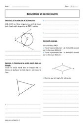 Bissectrice et cercle inscrit - Exercices corrigés : Secondaire 2 - PDF à imprimer
