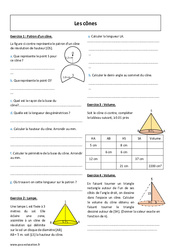 Cônes - Exercices  : Secondaire 2 - PDF à imprimer