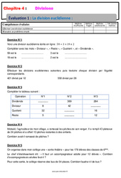 La division euclidienne - Examen Evaluation, bilan, contrôle avec la correction - Divisions : Primaire 6 - PDF à imprimer