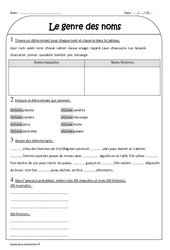 Genre des noms - Exercices - Noms féminins - Noms masculins : Primaire 3 - PDF à imprimer