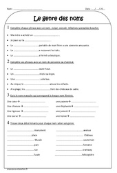 Féminin - Masculin - Exercices sur le genre des noms : Primaire 3 - PDF à imprimer