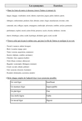 Synonymes - Exercices - Vocabulaire : Primaire 4 - PDF à imprimer
