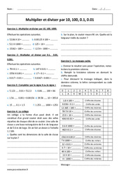 Multiplier et diviser par 10, 100, 0.1, 0.01 - Exercices corrigés : Primaire 6 - PDF à imprimer
