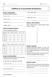 Soustraction et addition de décimaux - Exercices  : Primaire 6 - PDF à imprimer